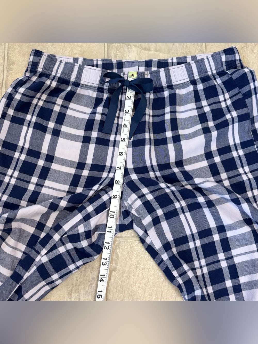 VGUC Victoria's Secret Light Flannel Plaid Pajama Set Women Sz S, Navy Off White - Picture 10 of 16